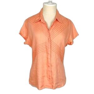 Preston & York Linen Peach Short Sleeve Front Pleated Blouse Size 10